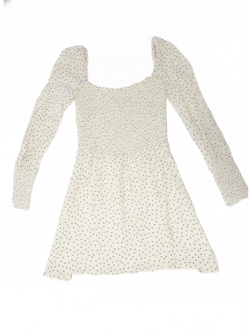 Reformation Kelli Dress Small Cream Black Polka Dot Smocked Mini
